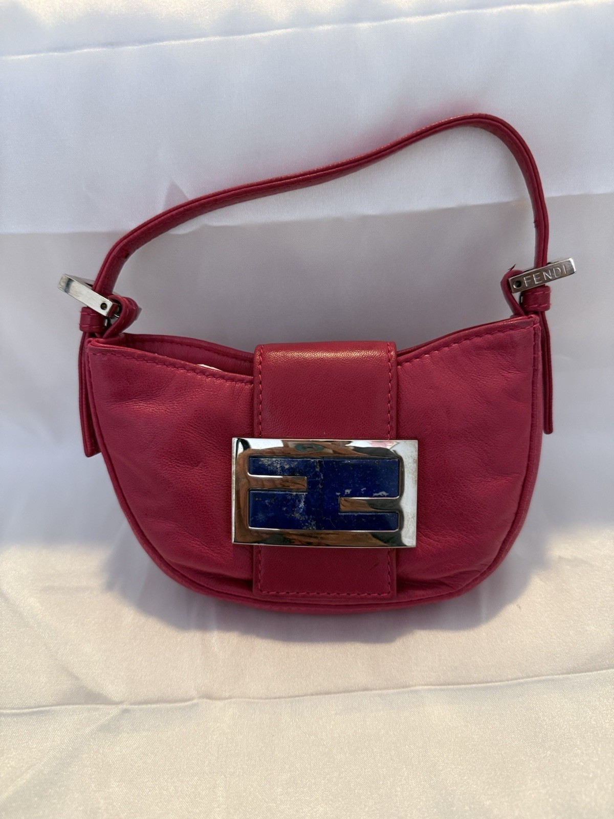 Authentic FENDI VINTAGE MINI CROISSANT PINK LEATHER