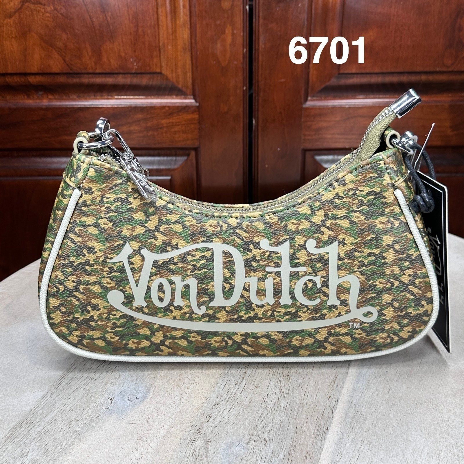 Von Dutch Camo Leopard Print Baguette Shoulder Bag Y2K Streetwear NEW