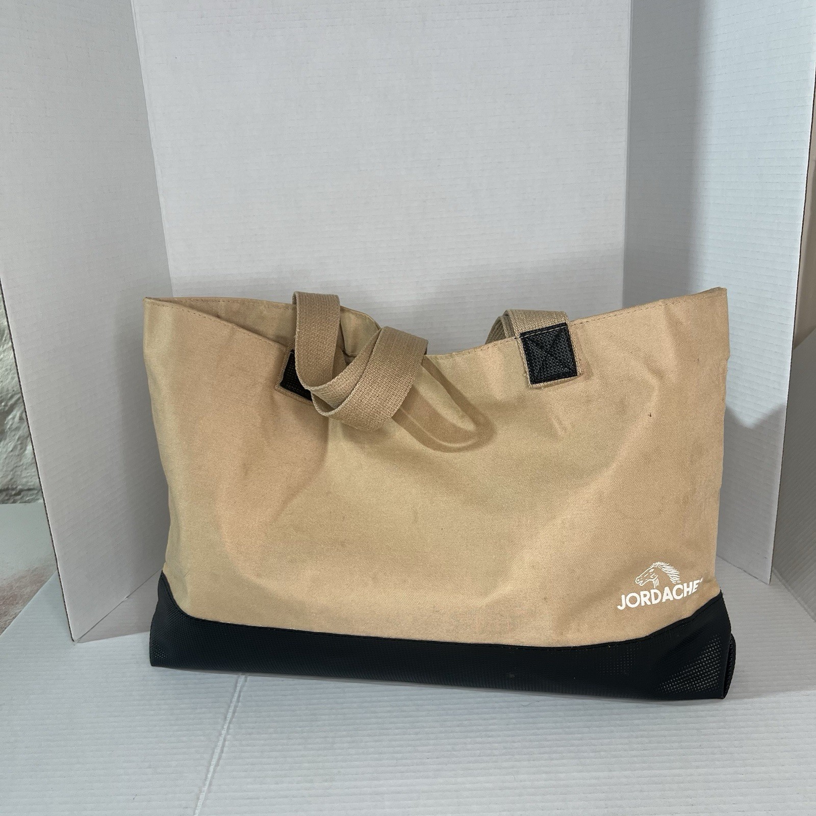 Jordache Canvas Tote Bag Y2k Vintage Tan & Black 20×14 inches