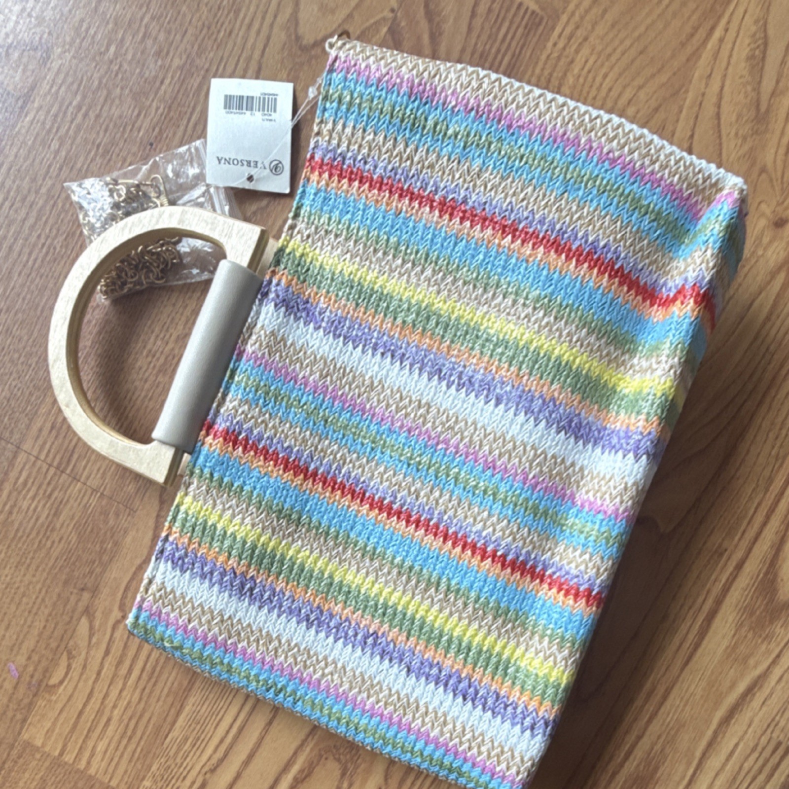 Versona Multicolor Striped Top Handle Satchel Detachable Chain Strap Zip
