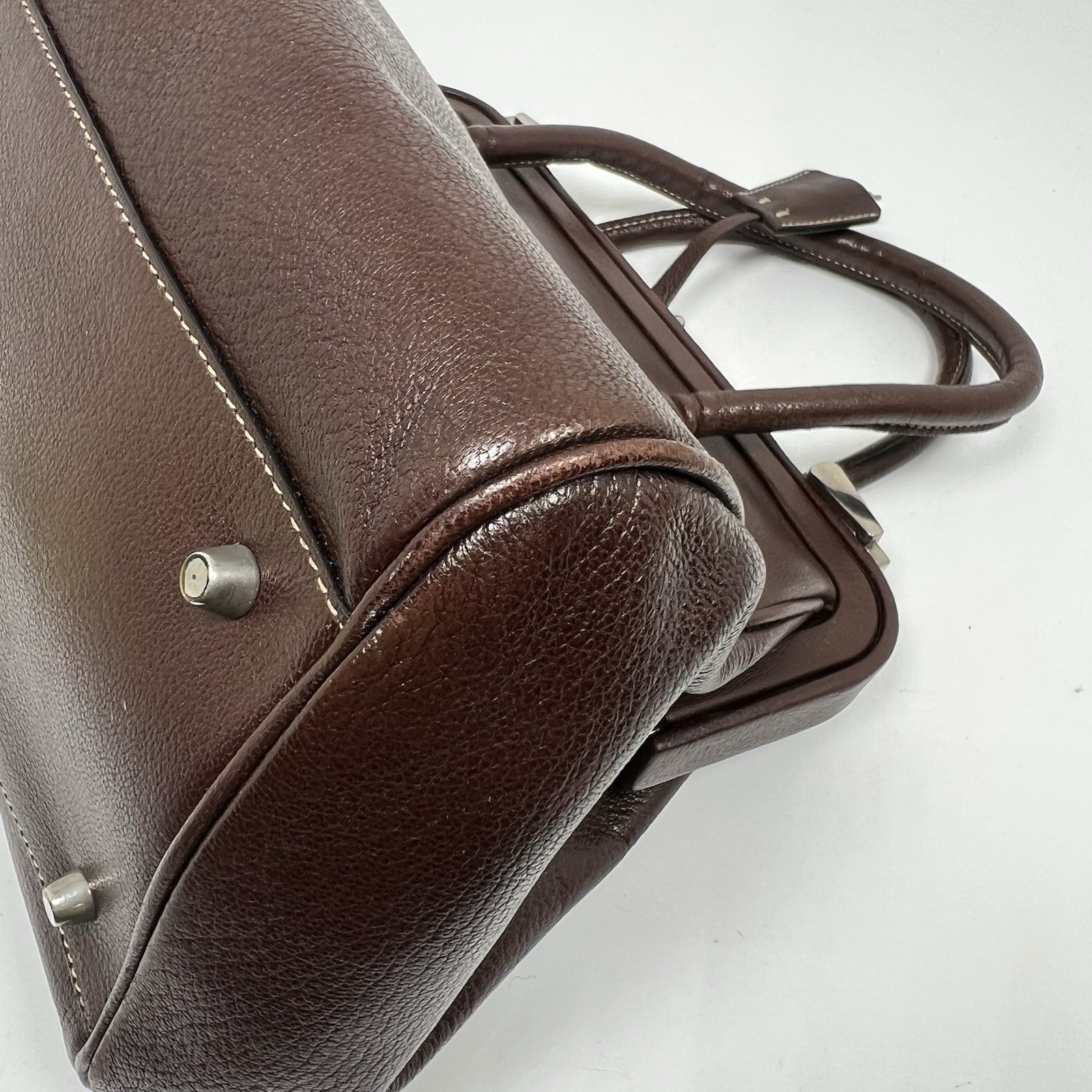 PRADA MADRAS CERNIERA DOCTOR BAG SATCHEL Red Brown LEATHER With A TOP HANDLE