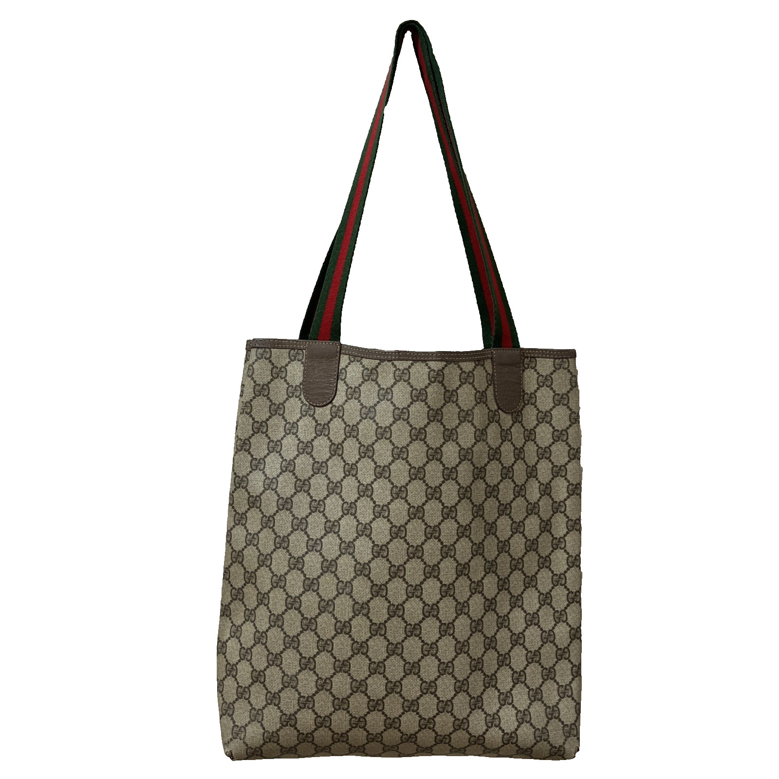 Vintage Gucci Sherry Line GG Canvas PVC Tote Bag Brown