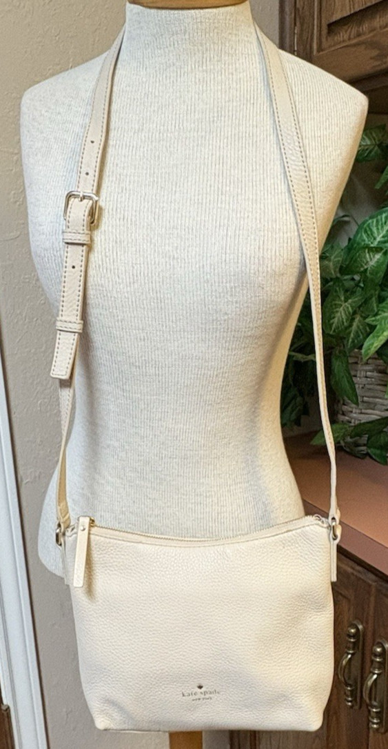 Kate Spade Parchment Ivory Pebbled Leather Zip Top Crossbody Shoulder Ba G2U