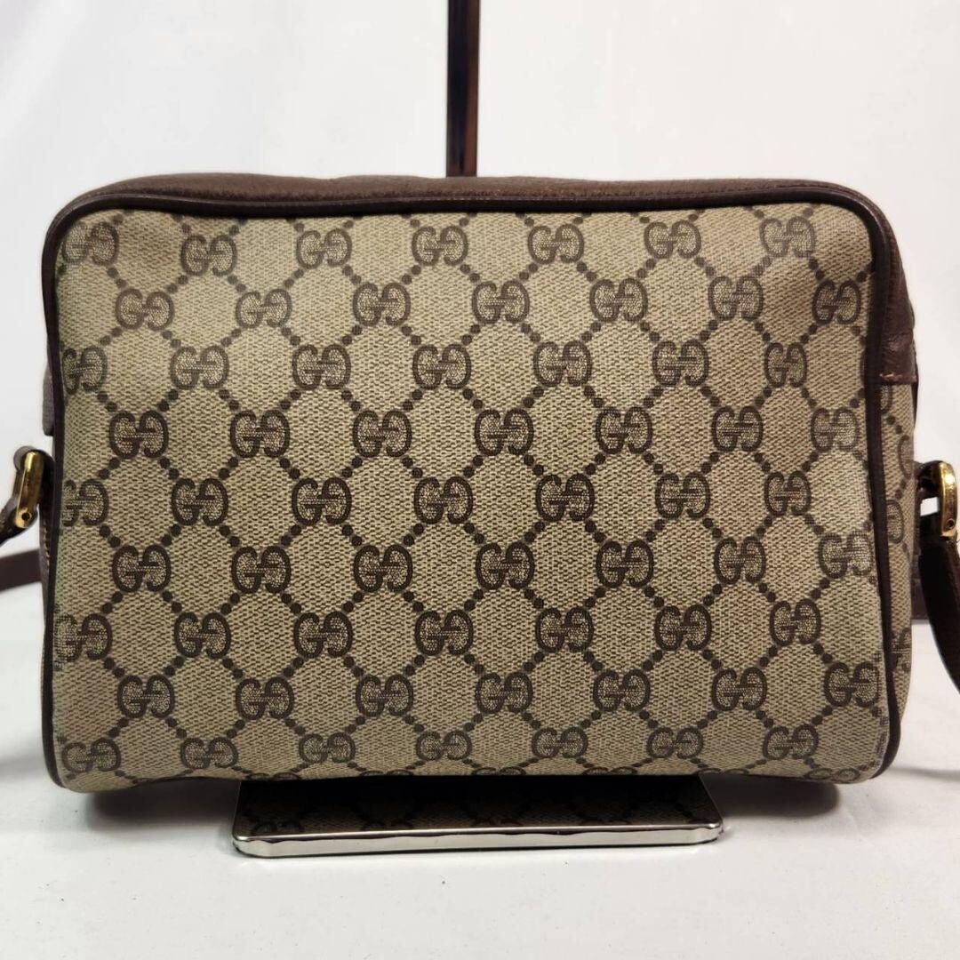 GUCCI Shoulder bag GG Web stripe leather brown Vintage Authentic From Japan