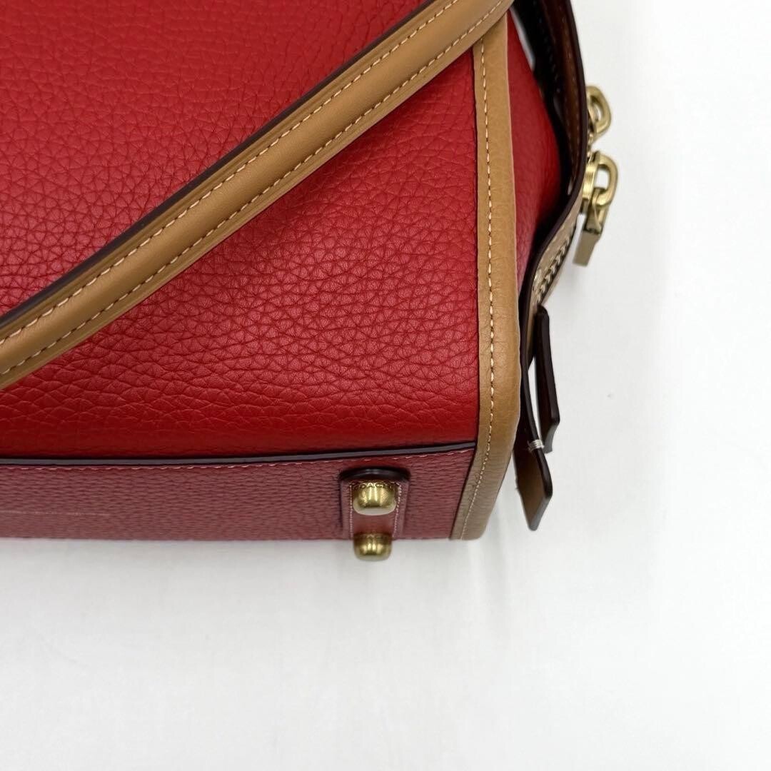 COACH Rogue 25 Disney Mickey Mouse 3-Way Leather Shoulder Bag Red Brown Beige