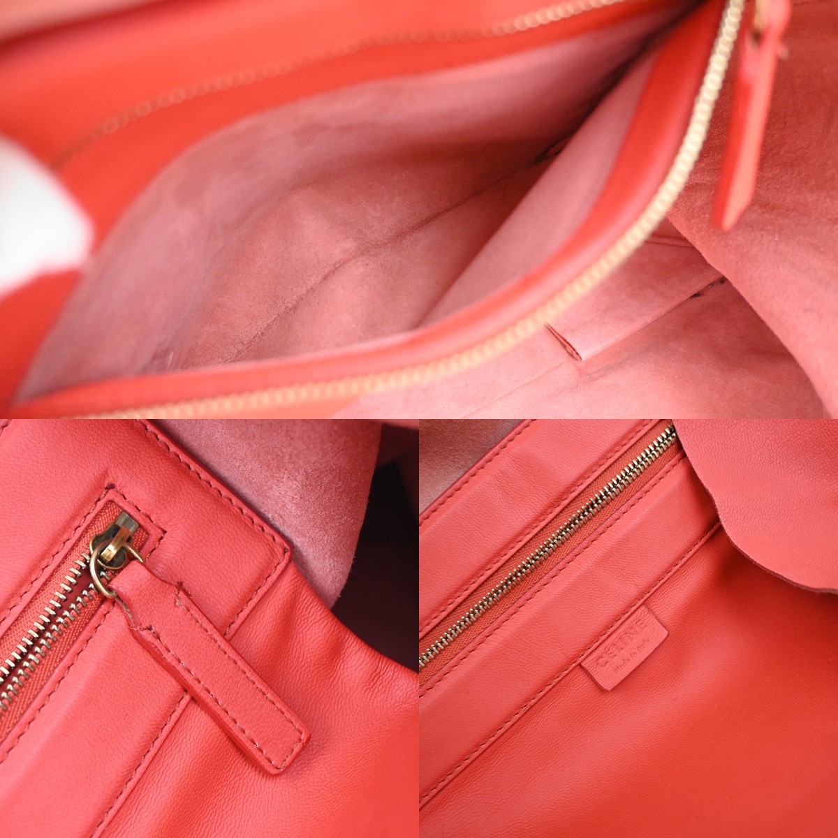CELINE Logo Horizontal Cabas Shoulder Tote Bag Leather Red GHW Italy 86YJ106