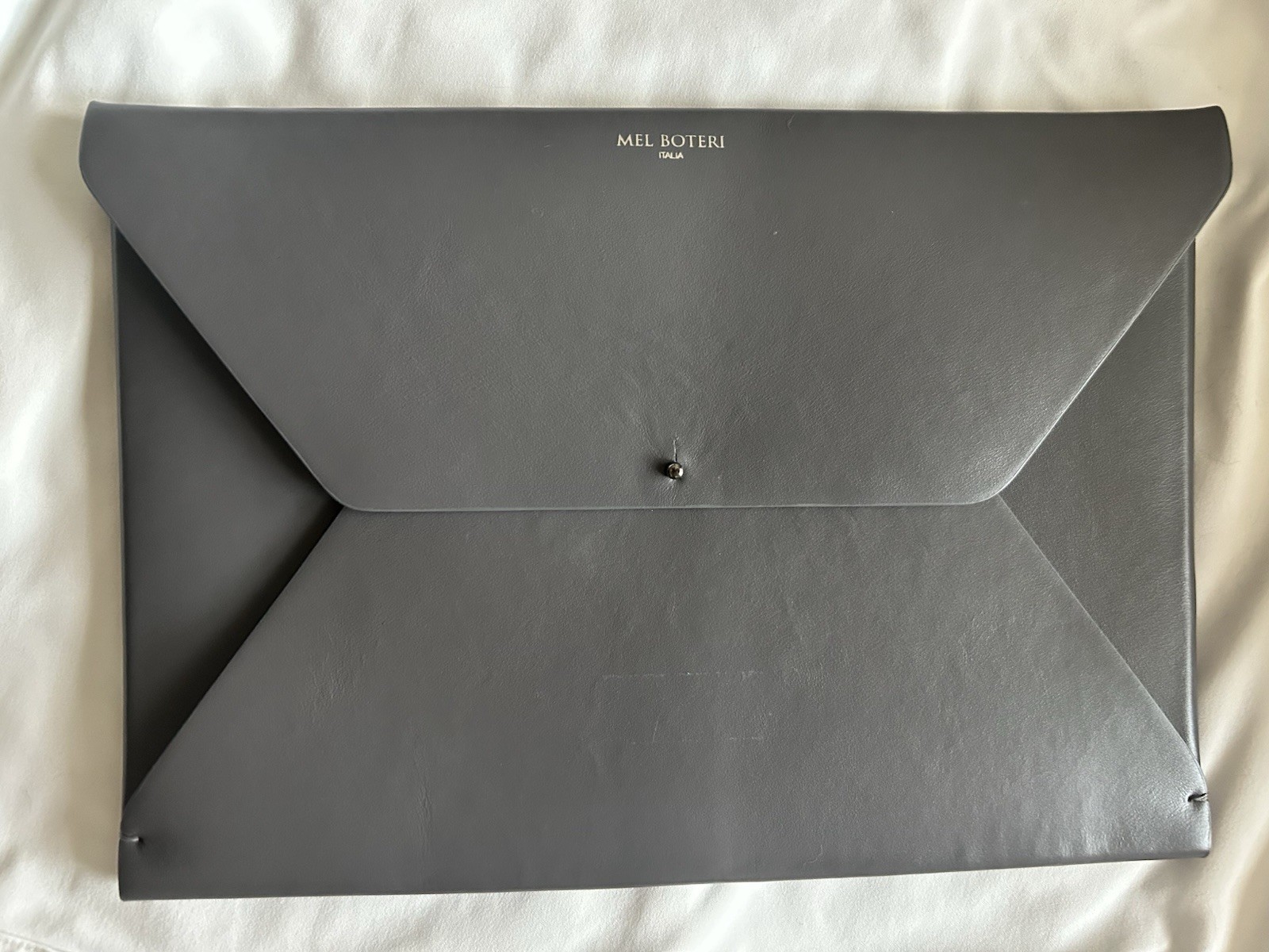 Mel Boteri Italian Leather Envelope Pouch 10×7 Gray w/ Dustbag- Appr 12.5 X 8.75