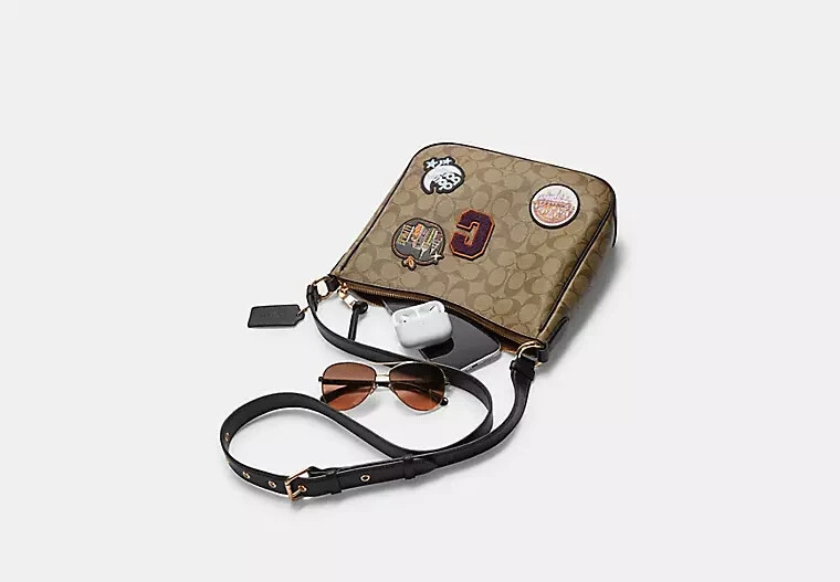 Coach Ellie File Bag In Signature Canvas With Disco Patches C6919 Gold/Khaki Mul