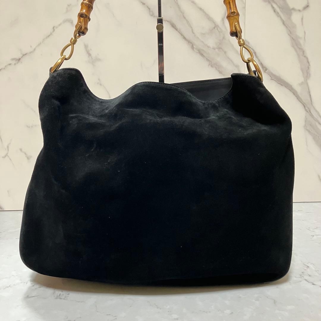 Excellent Condition GUCCI Bamboo Handbag Shoulder Suede Black