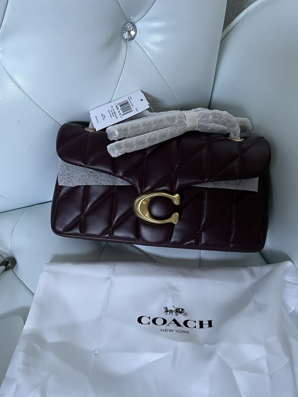 Coach Tabby Top Handle Satchel Black Currant Logo C Gold Magnetic Dust Bag