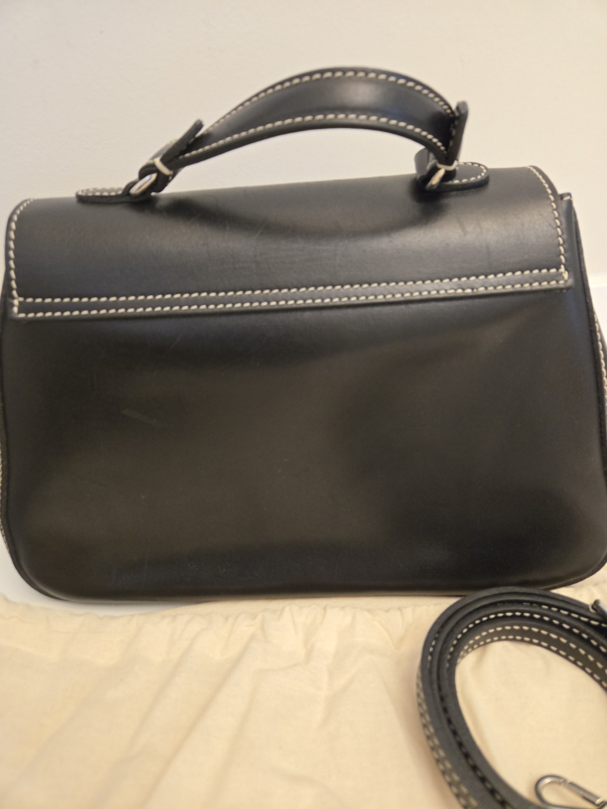 Tusting Black Medium Satchel Top Handle Turn Lock Detachable Crossbody Strap