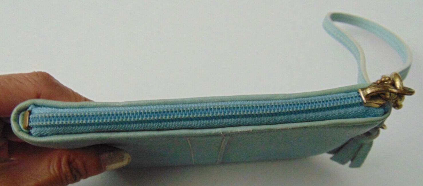 Coach light blue pebble leather 4X6 inch wristlet
