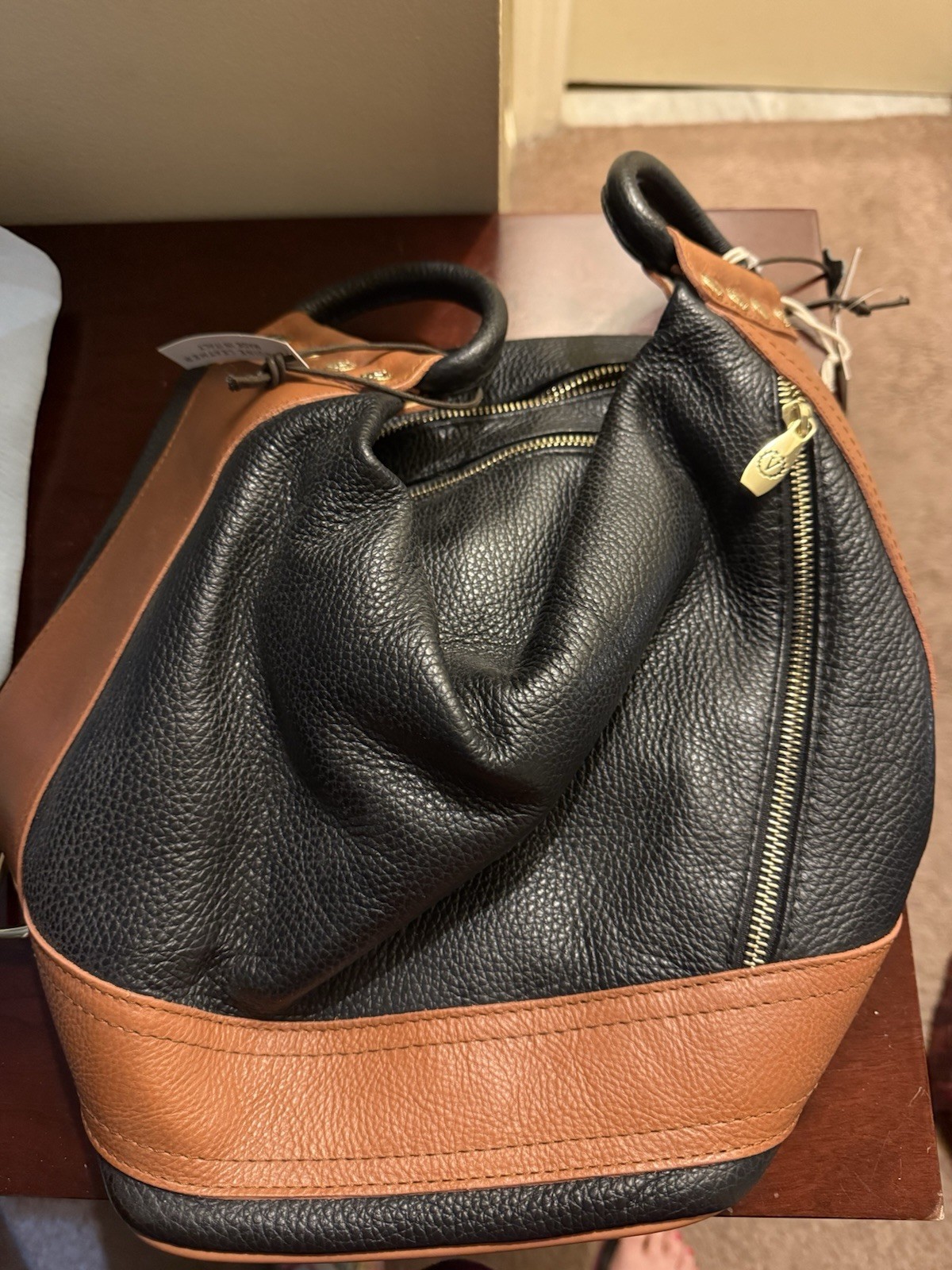 Valentina Backpack Shoulder Bag Blue And Tan Leather Convertible Made In Italy