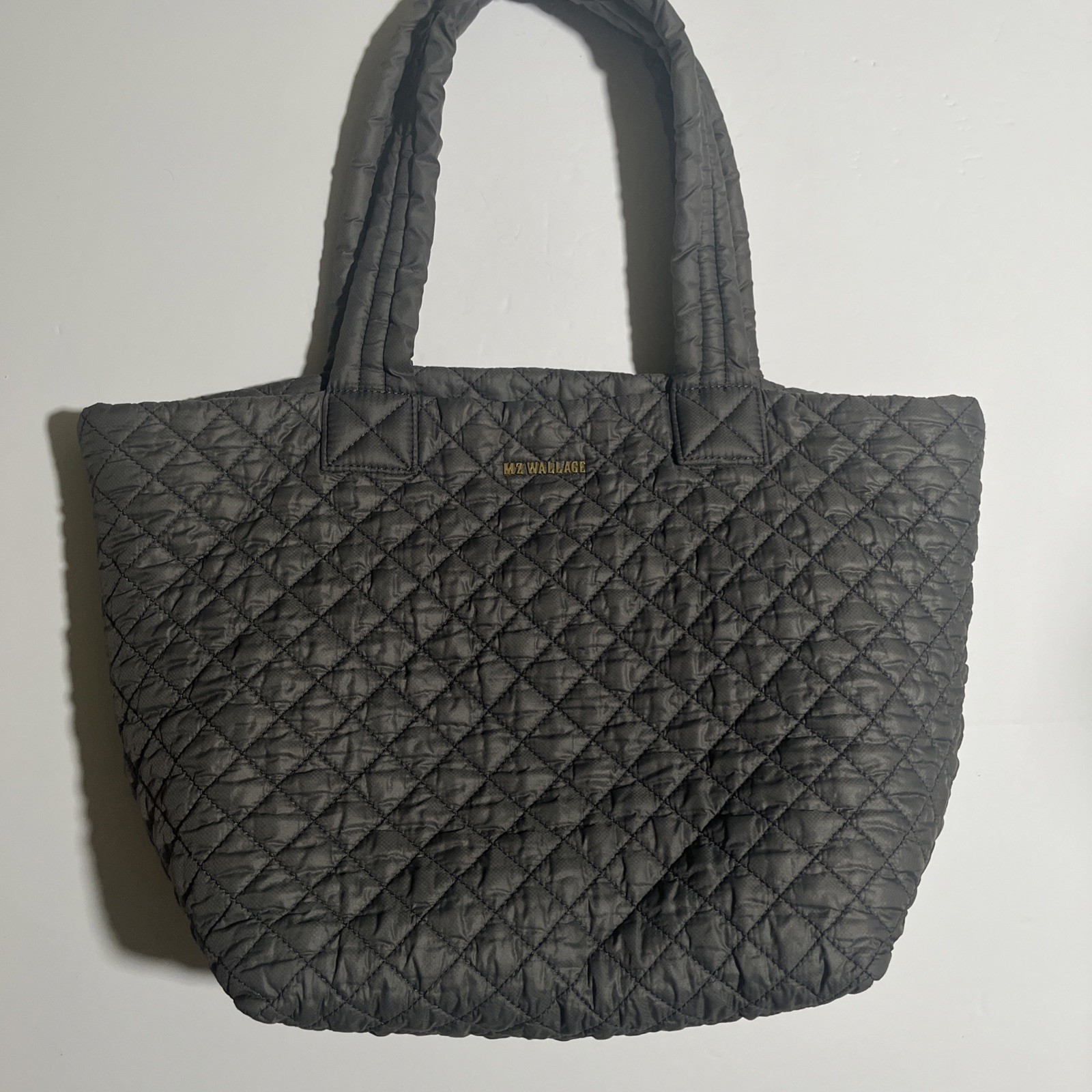 MZ Wallace Metro Tote Bag Quilted Nylon Gray Puffer Shoulder Handbag With Pouch