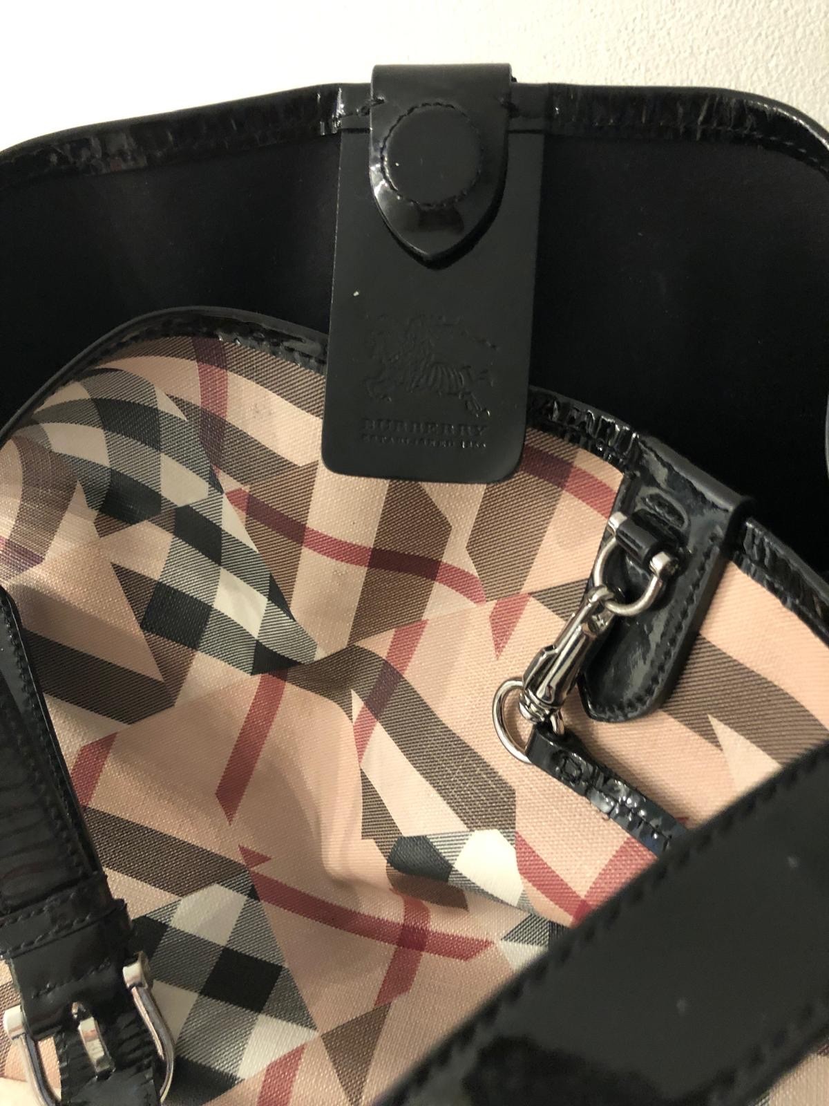 Burberry Nova Check Beige & Black Patent Leather Large tote with smaller clutch