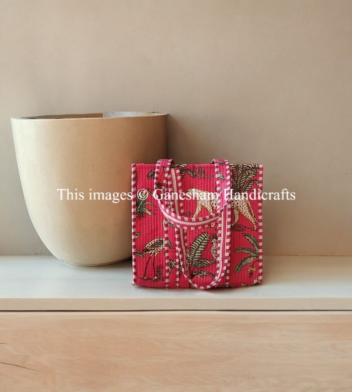 Indian Tote Bags Quilted Handmade Cotton Block Large Shoulder Shopping Bag Women