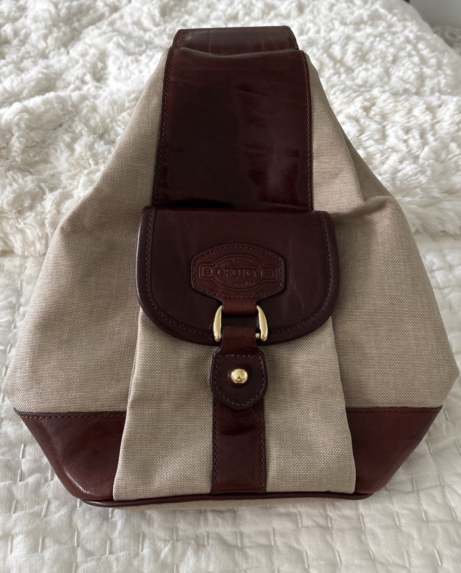 Oroton Australia Sling Leather And Canvas Bag
