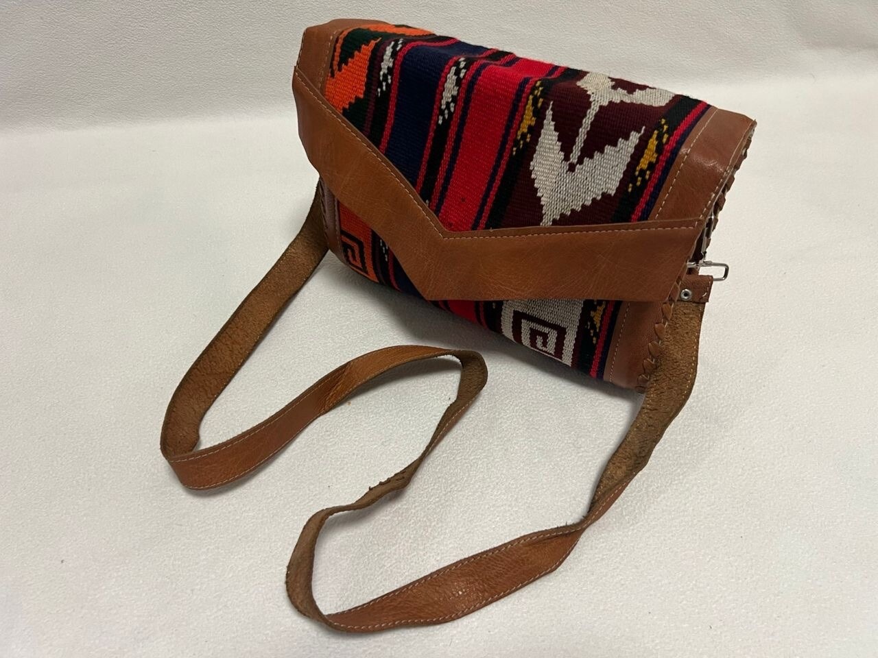 Moroccan leather Women Tote Bag with Suzani Rustic Boho style