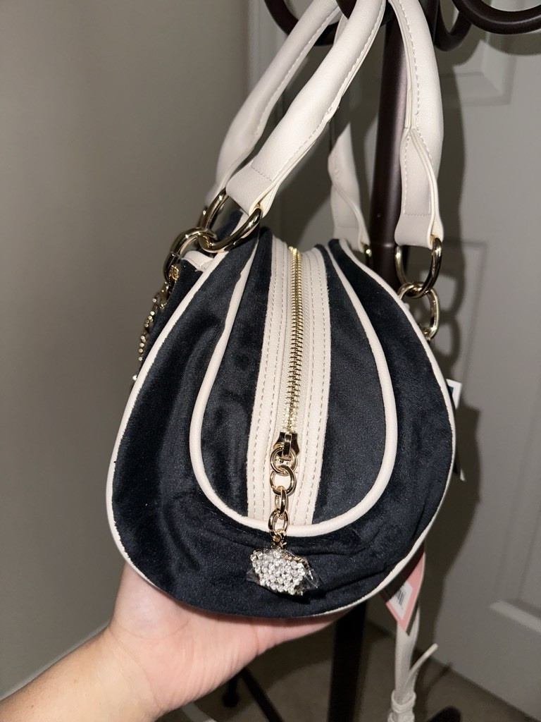 Juicy Couture Medium Satchel Black/White Zip Rhinestone Logo Strap