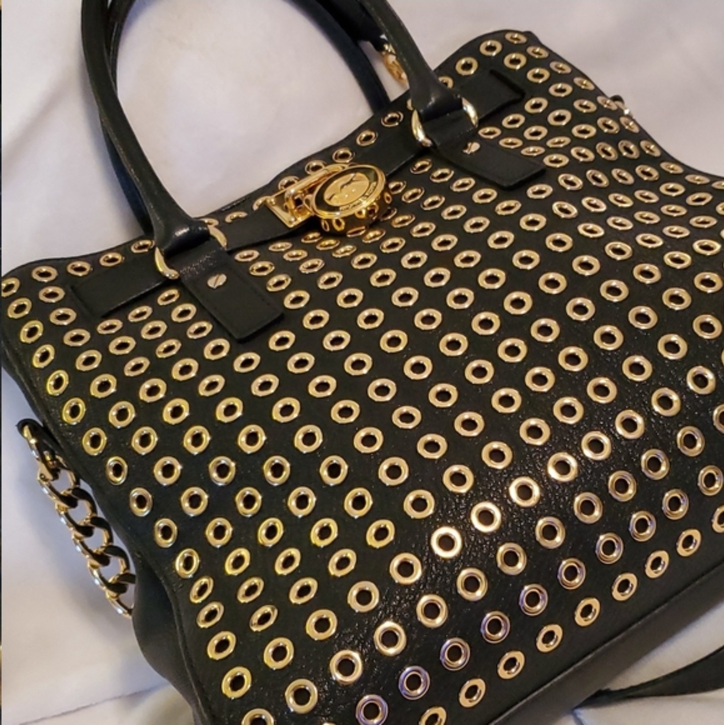 Michael Kors Hamilton North South Grommet Soft Large Satchel Black Leather