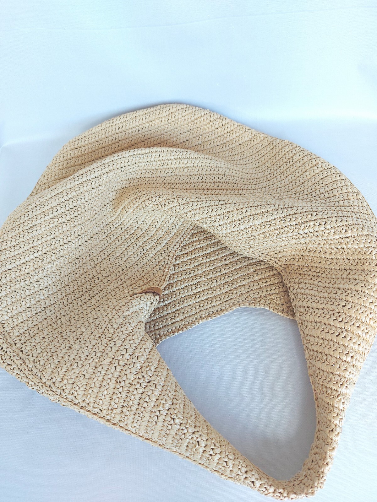 The Large Hobo Bag of Natural Raffia, Straw Shoulder Bag, Crescent Shape bag