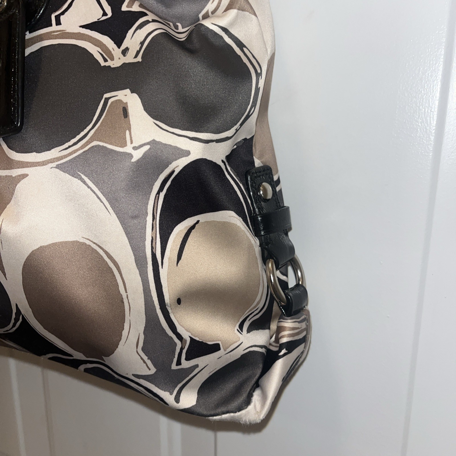 Coach Satin Shoulder F17644 multicolor handbag tan/gray/black