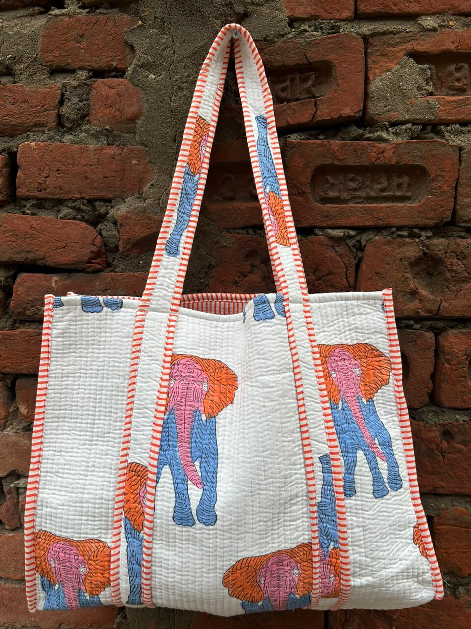Indian Tote Bags Quilted Handmade Cotton Block Large Shoulder Shopping Bag Women