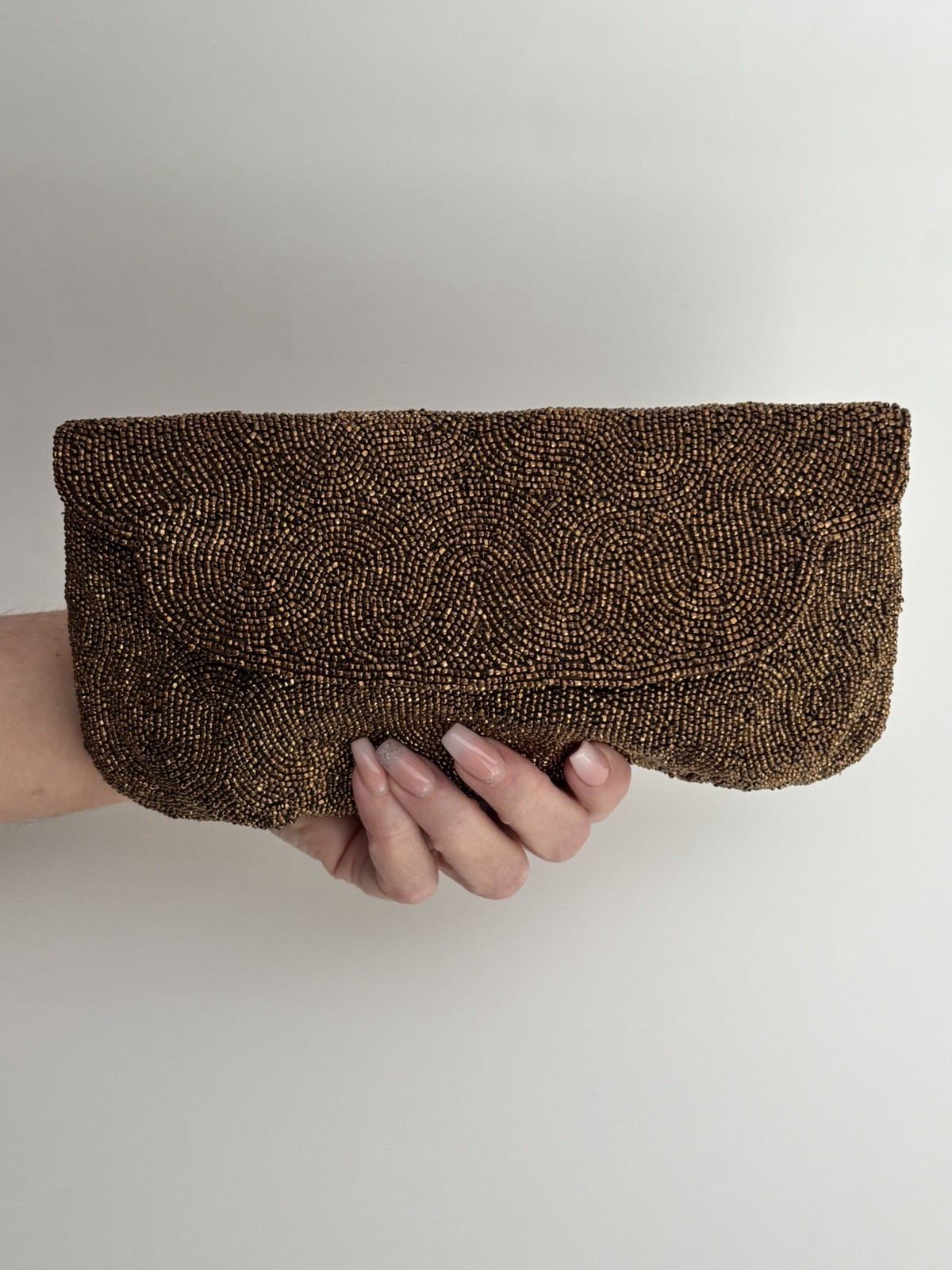 Vintage Walborg Bronze Beaded Evening Clutch Purse Formal Wedding Made in Japan