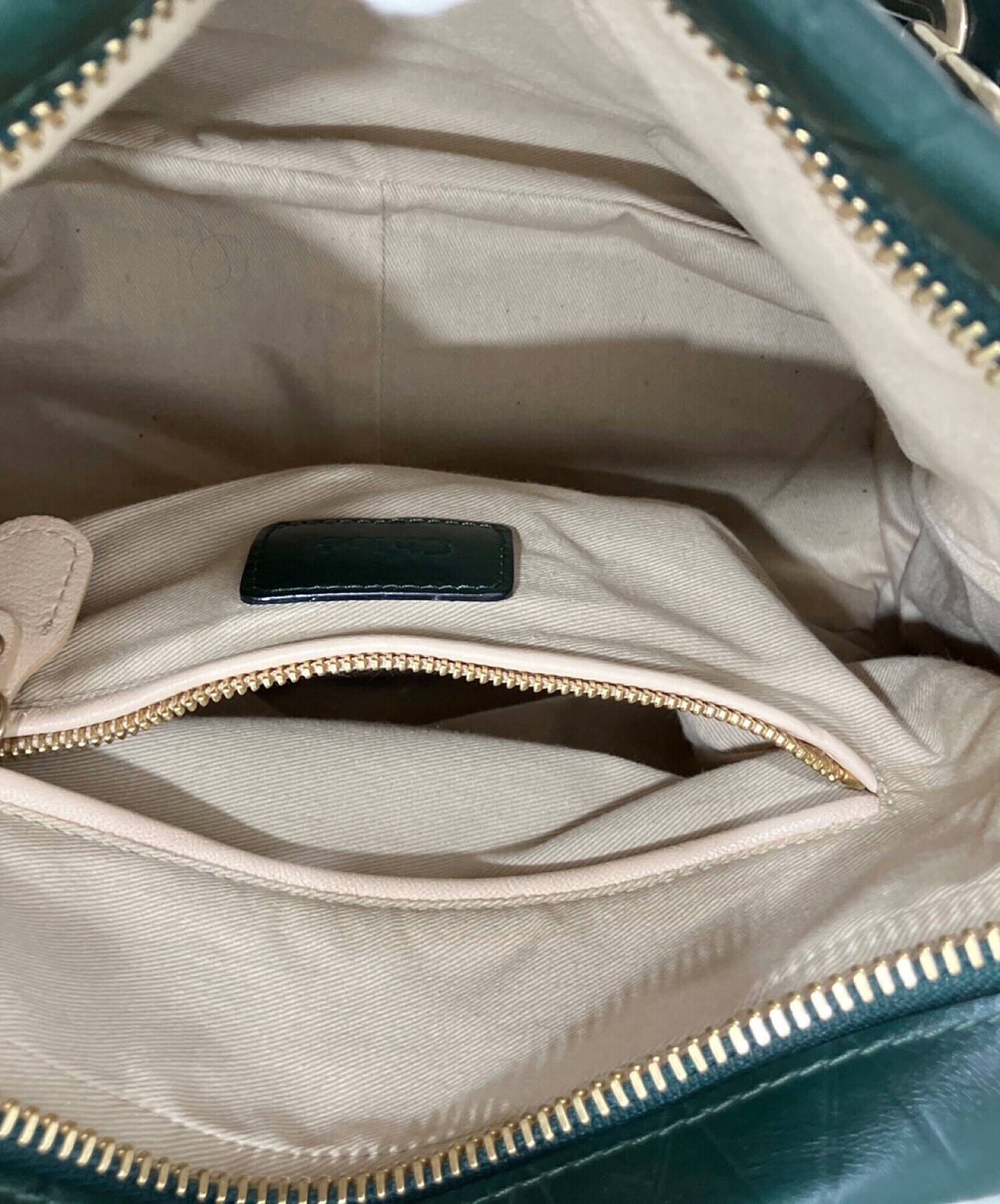Chloe Paraty Green Leather 2WAY Shoulder Bag Double Handles Italy Auth