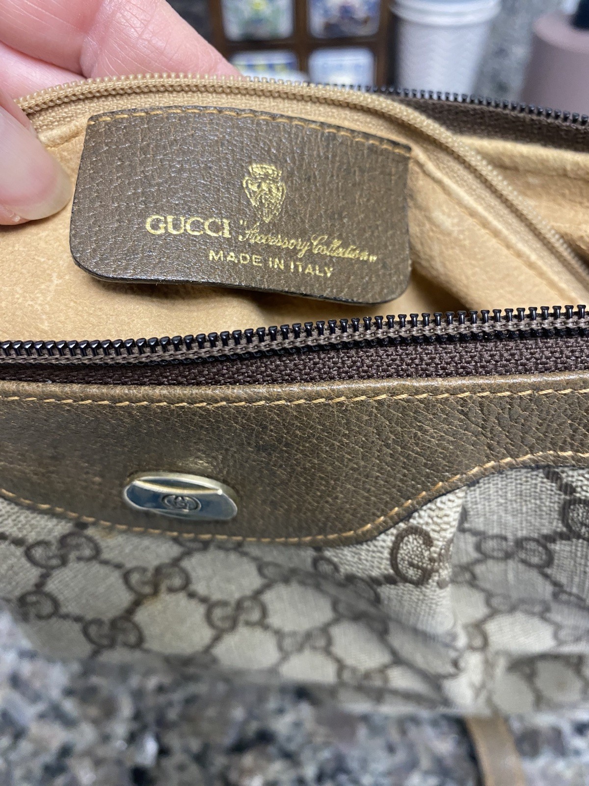 Vintage Gucci GG Shoulder Leather Bag/PVC The Accessory Collection made Italy