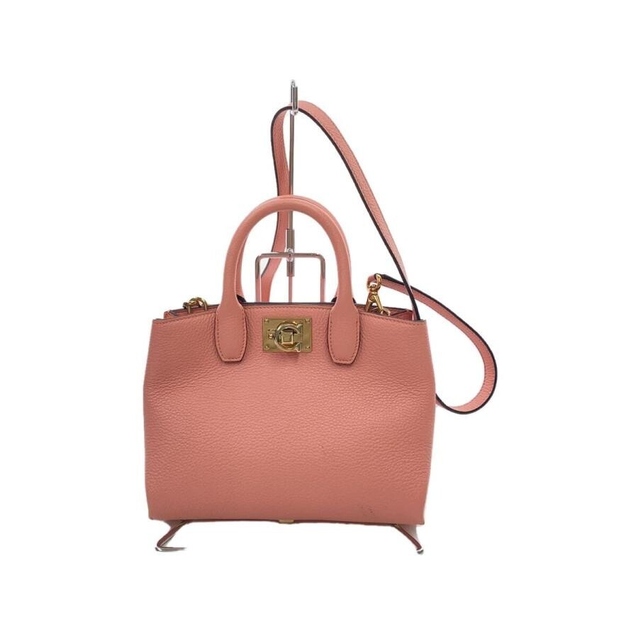 Salvatore Ferragamo Gancini 2Way Pink Leather Handbag Shoulder Bag AU 21 Auth
