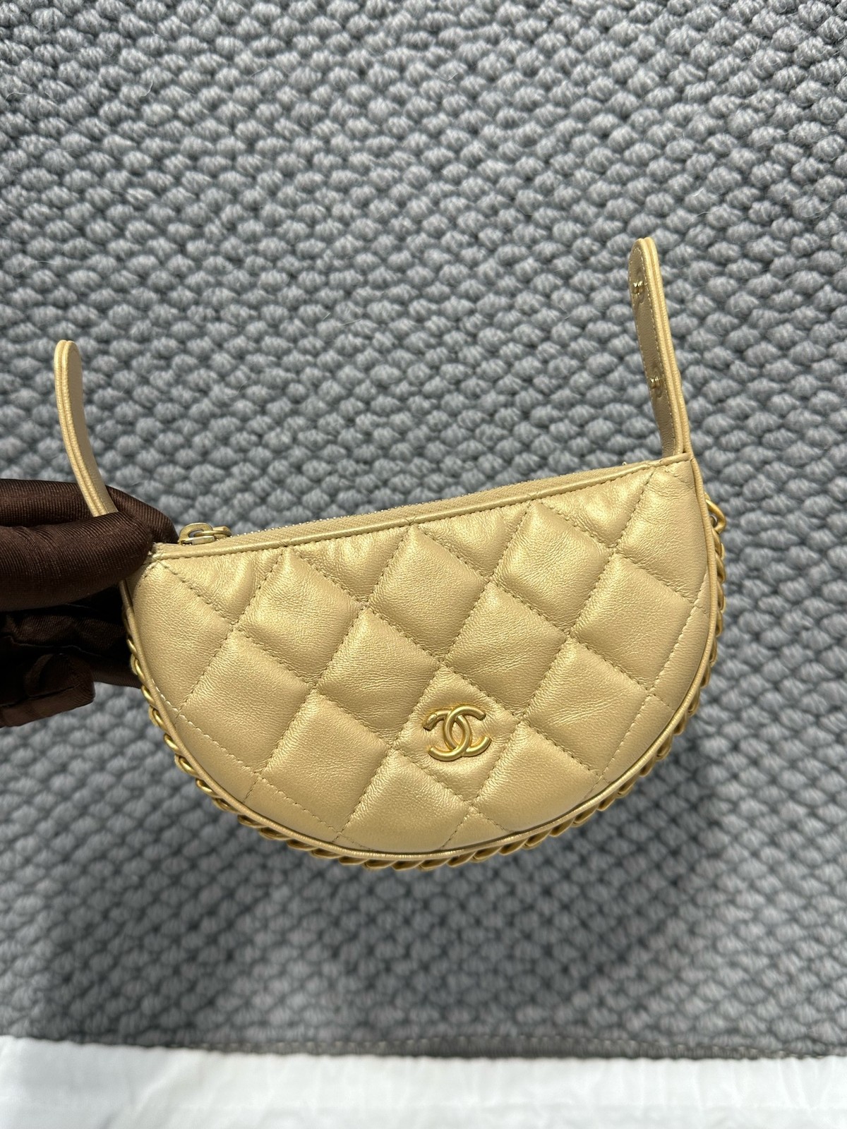 CHANEL Mini Hula Hoop Mini Champagne Gold Lambskin Wrist Pouch Duty Paid
