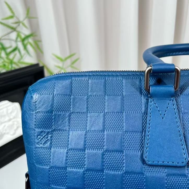 Louis Vuitton Overnight Damier Infini Blue Leather Briefcase 2Way 100% Auth