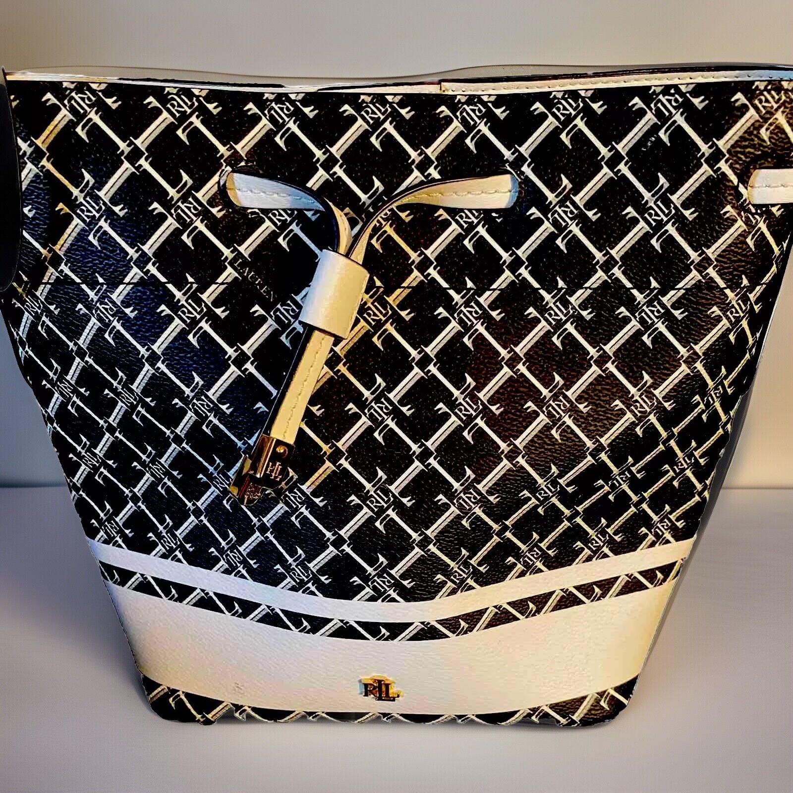 Brand New Ralph Lauren handbag, Black/White, Brass Strap, Saks, Was $250➡️129.00