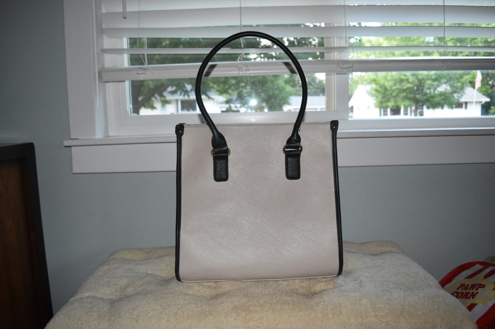 Black & Cream Structured Satchel Tote Crossbody Bag Padlock