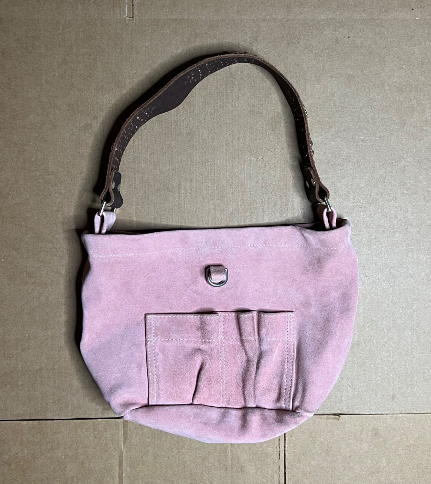 TYLIE MALIBU Hobo Handbag Pink Suede Crystal Studded Shoulder Strap Excellent