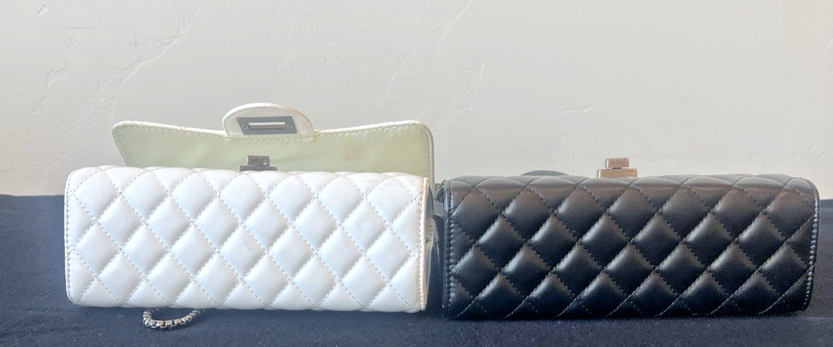 Lot of 2 Quilted Chain Strap Shoulder/Crossbody Handbags Black & White