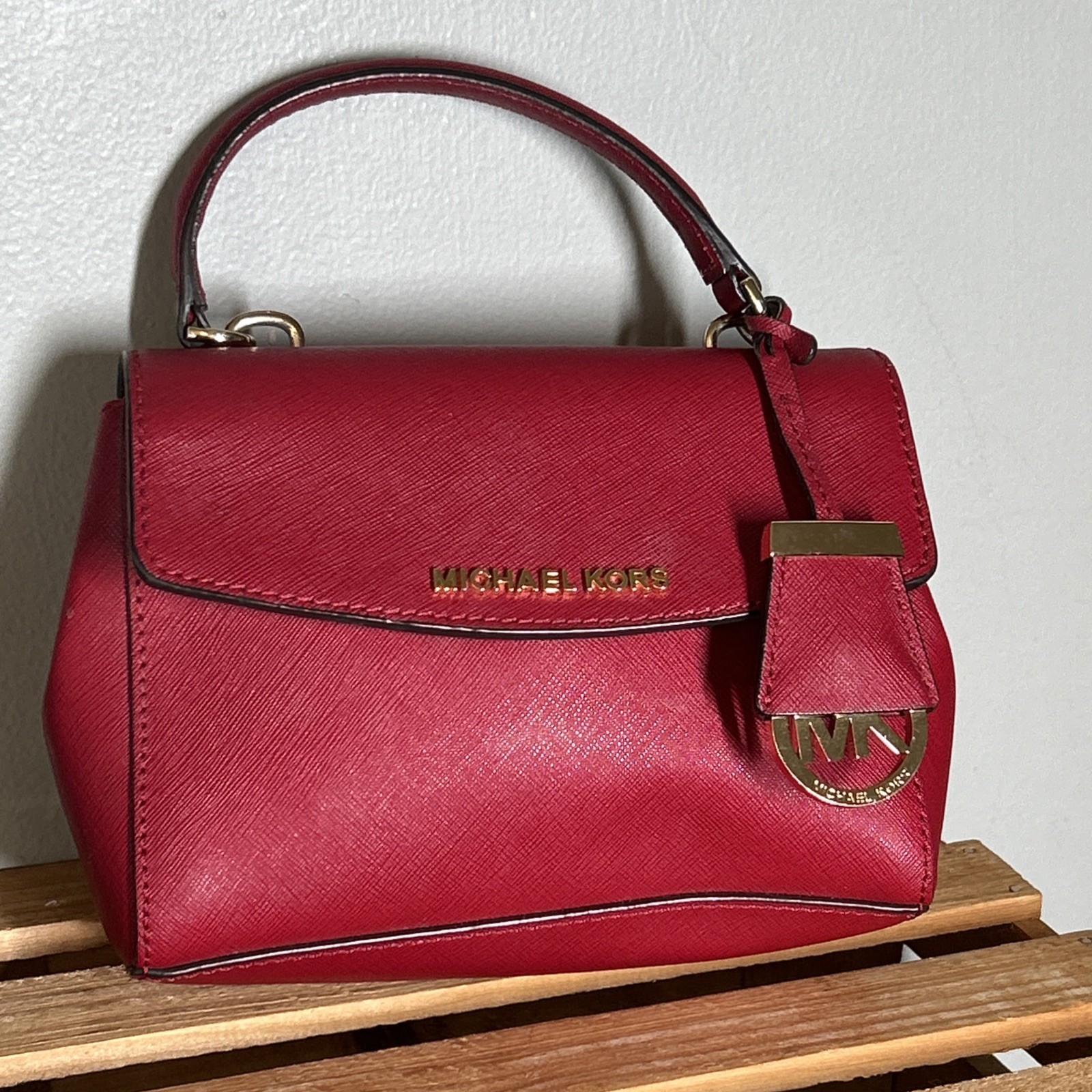 Michael Kors Crimson Red Small Top Handle Saffiano Leather Bag No Strap