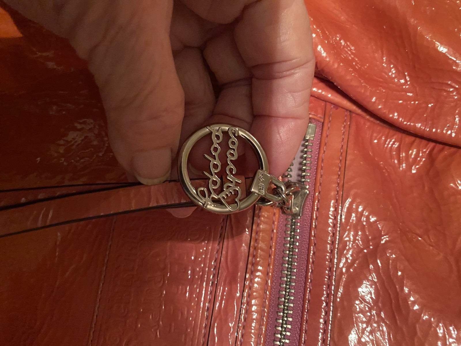 Coach Coral Shoulder Bag with Zipper Accents, Bag Charm, and Silver Hardware