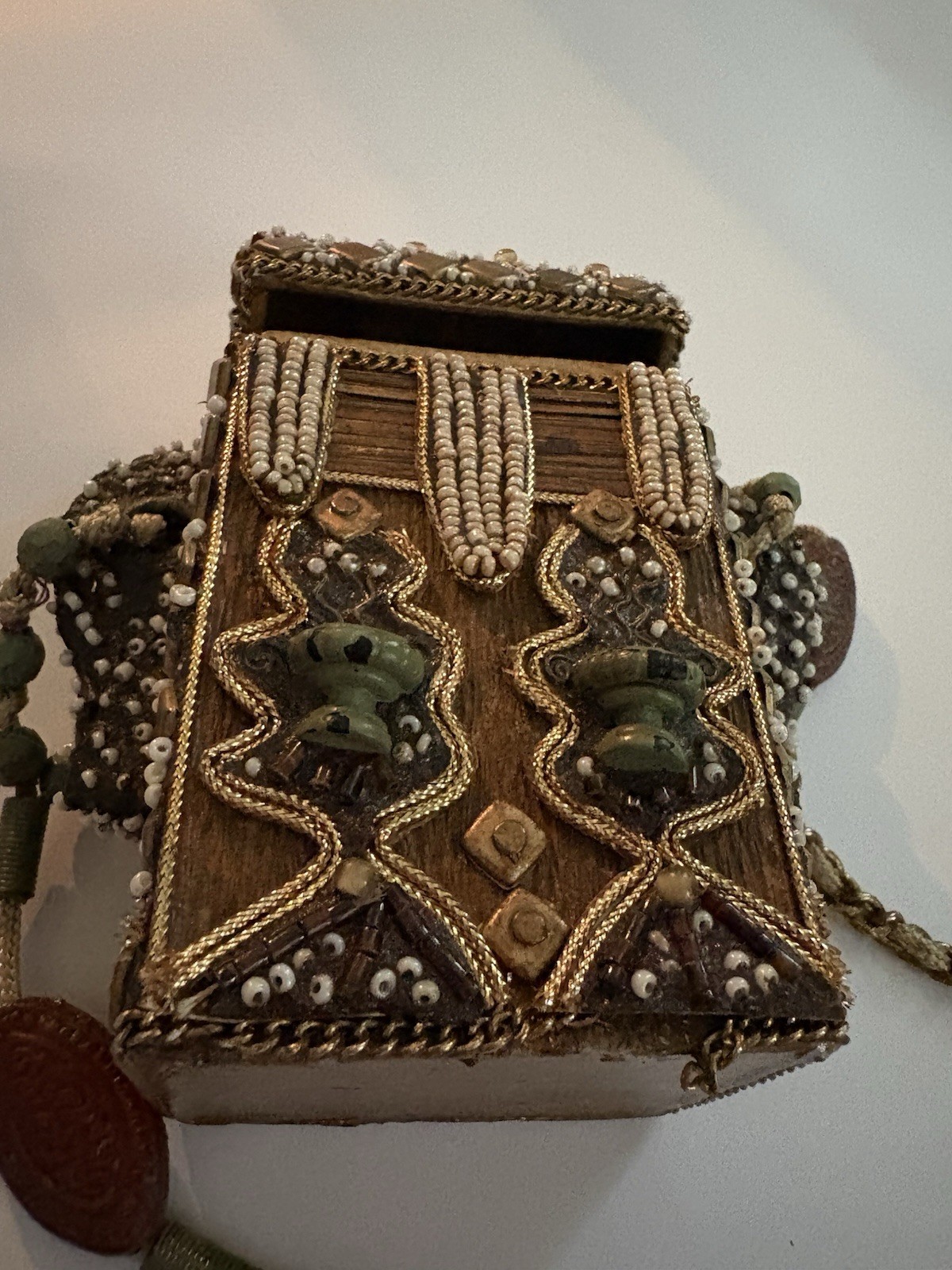 Charming Beaded Bronze Gold Mini Box Purse