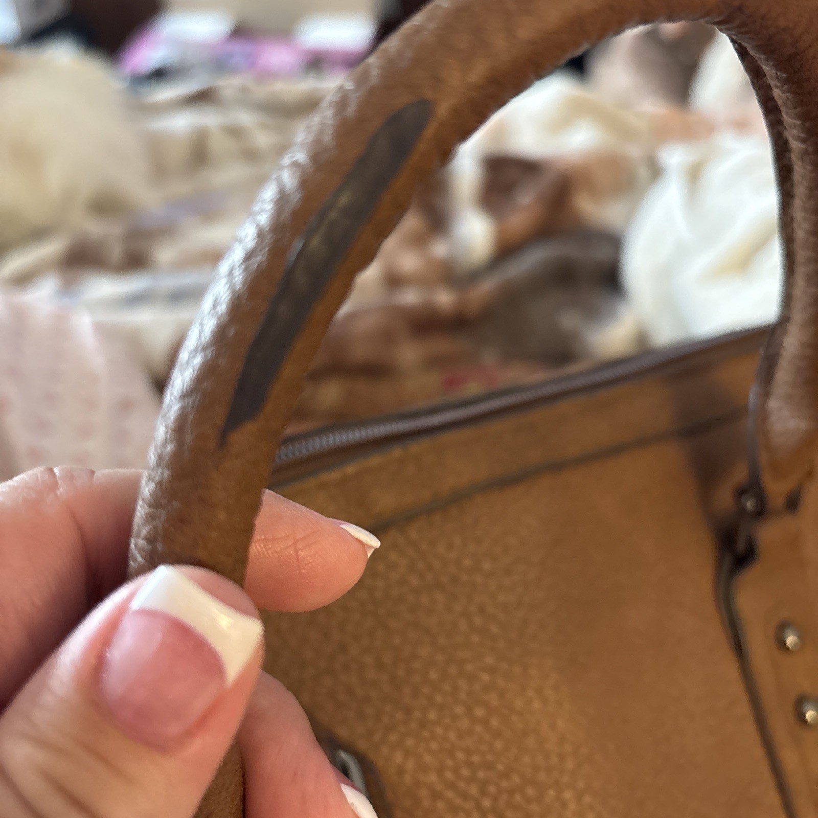 American Eagle Brown Studded Pebbled Faux Leather Satchel