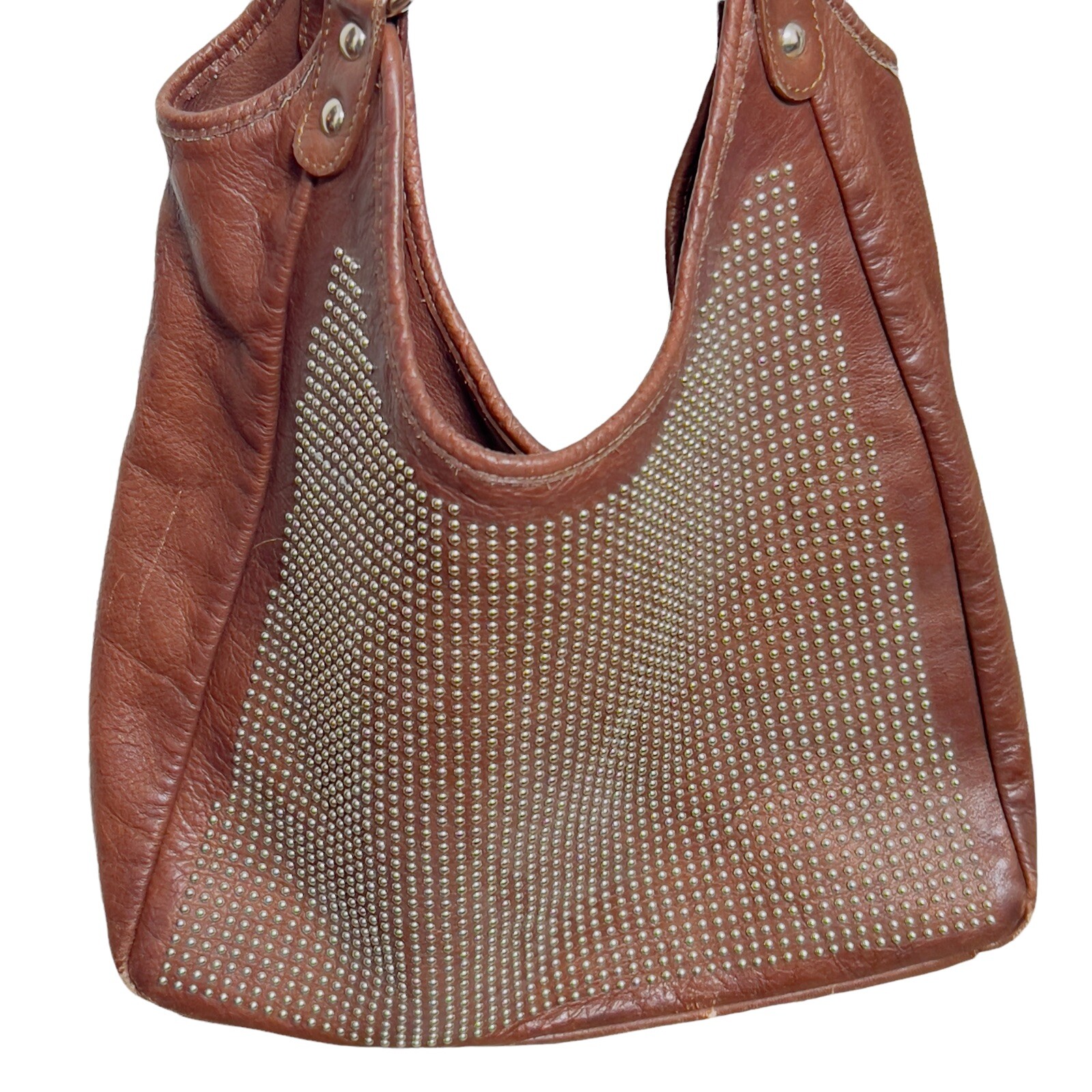 Maurizio Taiuti Brown Leather Handbag Purse Studded 12.5×10.5in Made In Italy