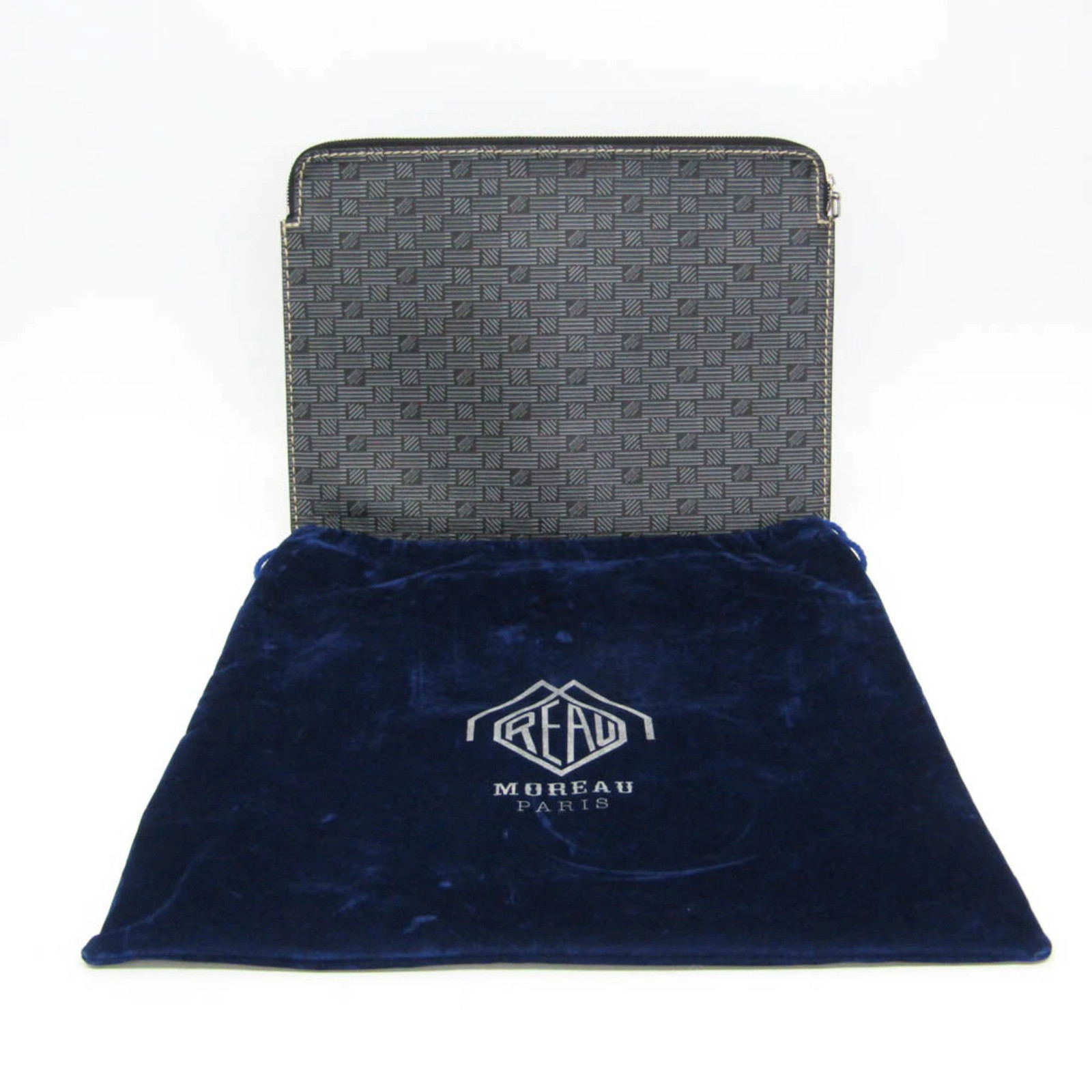 Moreau Clutch Bag Leather Pouch Black Gray Silver Hardware Unisex Authentic