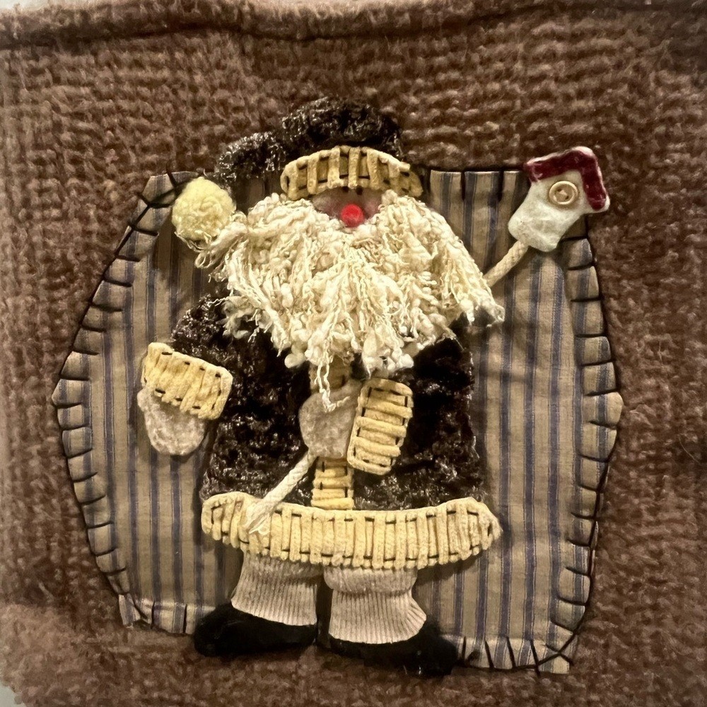 Brown Brushed Felt Santa Purse Appliquéd Holiday Boho Christmas Unbranded