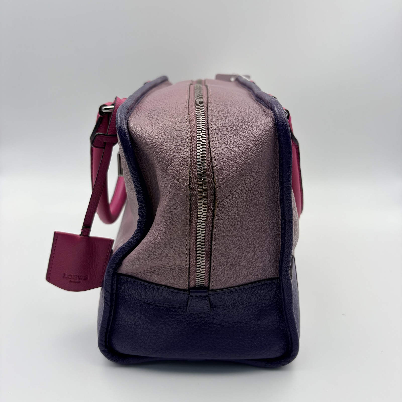Auth LOEWE Anagram Amazona Boston Hand Bag Purple Color-block Top Handle Bag USA