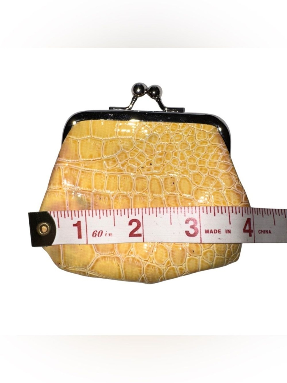 Source Unknown Yellow Croc-Embossed Mini Coin Purse