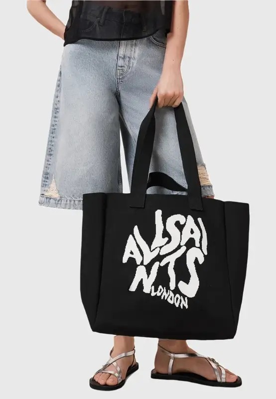 AllSaints Orlando Logo Printed Tote Bag Unisex One Size Black Shoulder Strap
