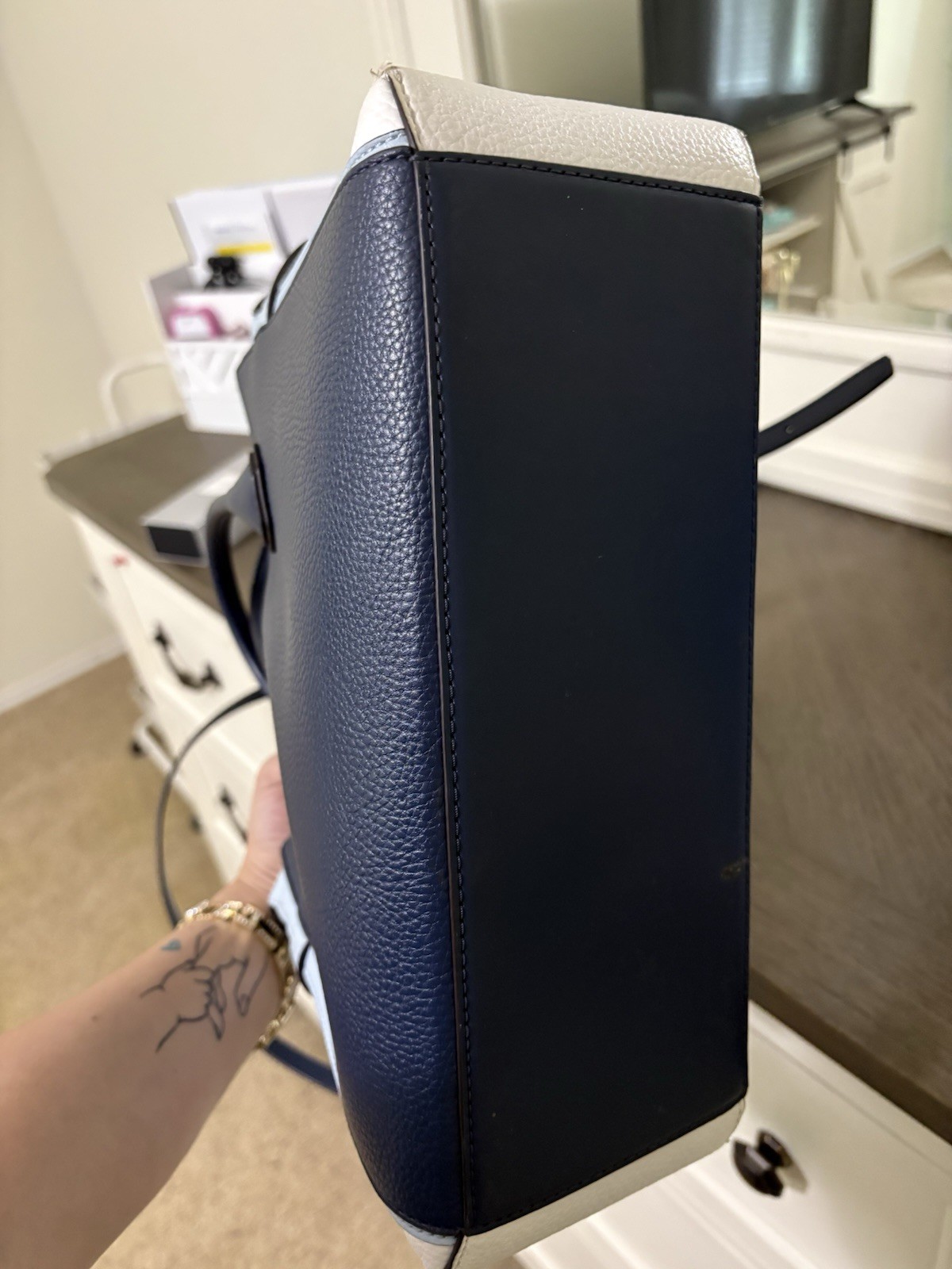 Navy Blue Michael Kors Medium Mercer Handbag With Wallet