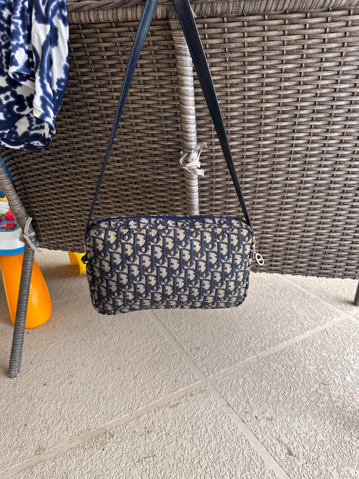 Dior Blue Black Monogram Shoulder Bag with Gold Hardware