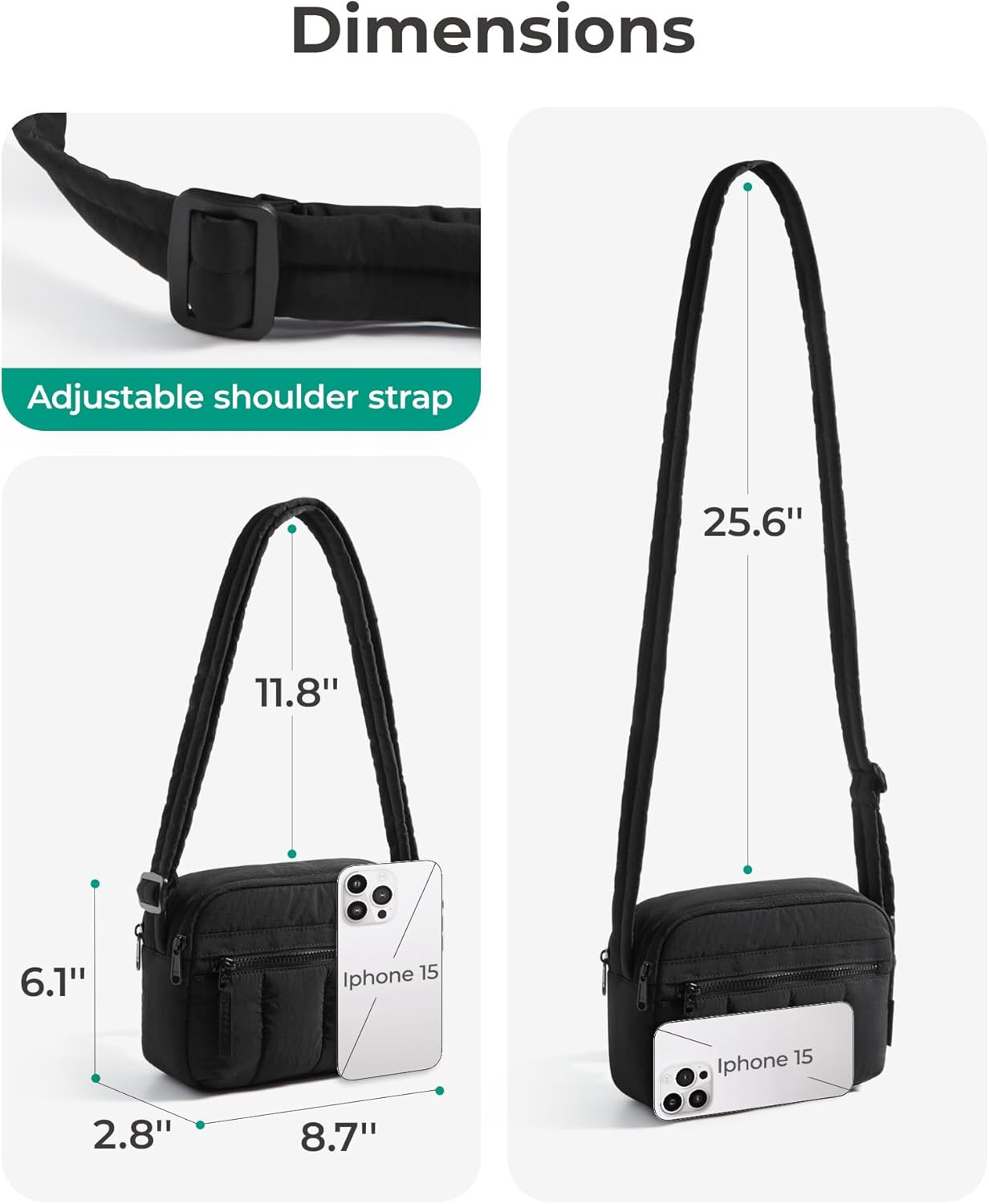 RFID-Blocking Mini Crossbody Purse for Women – Black Puffy Handbag